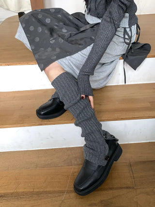 Naname Slit Button Knit Long Leg Warmers