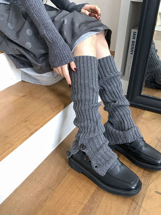 Naname Slit Button Knit Long Leg Warmers