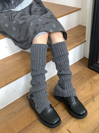 Naname Slit Button Knit Long Leg Warmers