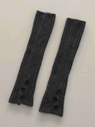 Naname Slit Button Knit Long Leg Warmers