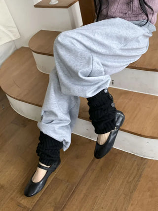 Naname Slit Button Knit Long Leg Warmers