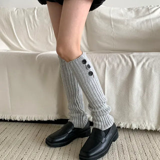 Naname Slit Button Knit Long Leg Warmers
