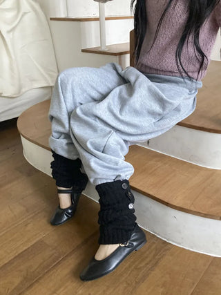 Naname Slit Button Knit Long Leg Warmers