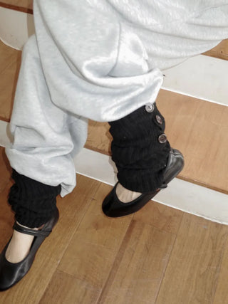 Naname Slit Button Knit Long Leg Warmers