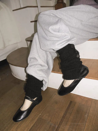 Naname Slit Button Knit Long Leg Warmers