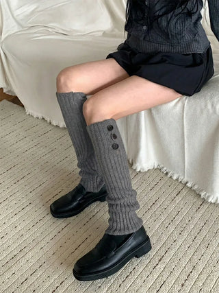Naname Slit Button Knit Long Leg Warmers