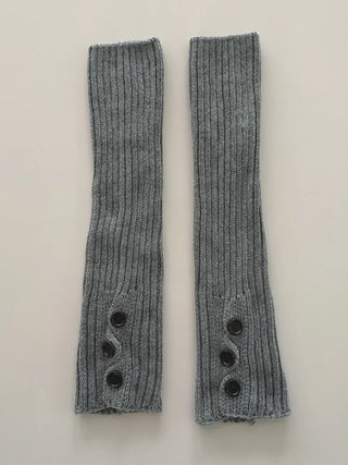 Naname Slit Button Knit Long Leg Warmers