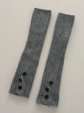 Naname Slit Button Knit Long Leg Warmers
