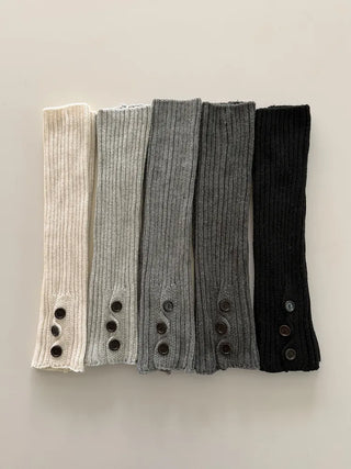 Naname Slit Button Knit Long Leg Warmers