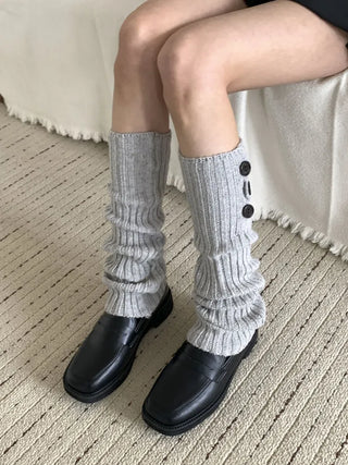 Naname Slit Button Knit Long Leg Warmers