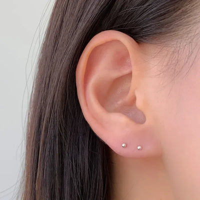 All Silver Basic Ball Stud Earrings 4 Sizes