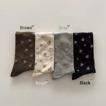 Sepian Flower Pattern Long Knee Socks