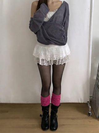 Drift Shirring Side Frill Long Leg Warmers