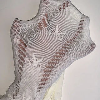 Ribbon Cable Pattern Color Mesh Waist Pantyhose