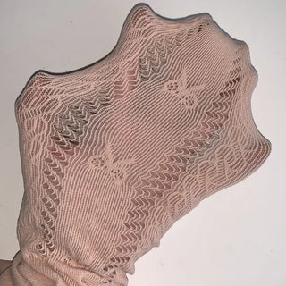 Ribbon Cable Pattern Color Mesh Waist Pantyhose