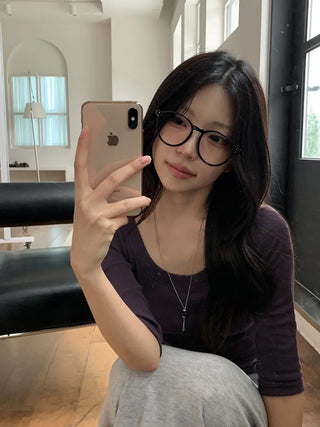 Say Round Frame Fashion Horn-rimmed Glasses
