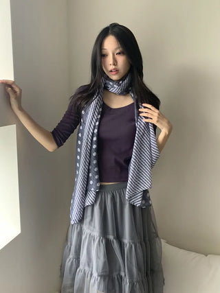 Blue Mix Pattern Dot Stripe Big Muffler Long Scarf