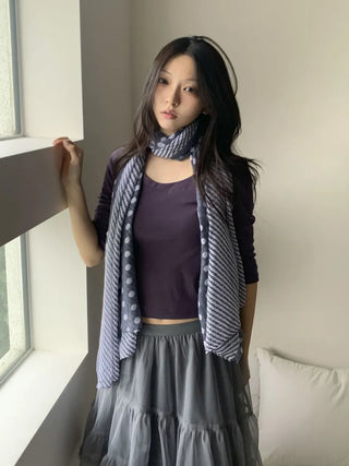 Blue Mix Pattern Dot Stripe Big Muffler Long Scarf