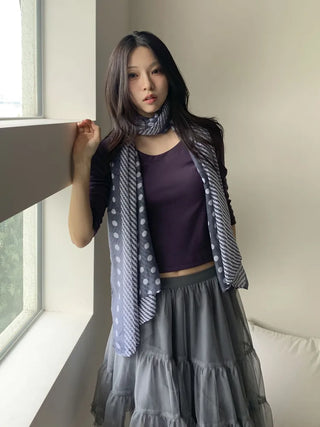 Blue Mix Pattern Dot Stripe Big Muffler Long Scarf