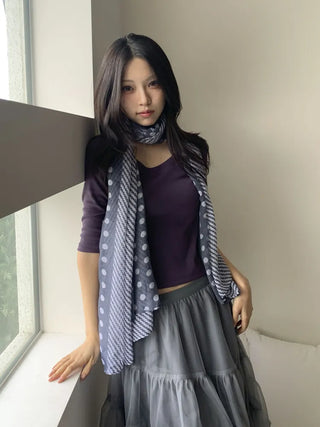 Blue Mix Pattern Dot Stripe Big Muffler Long Scarf