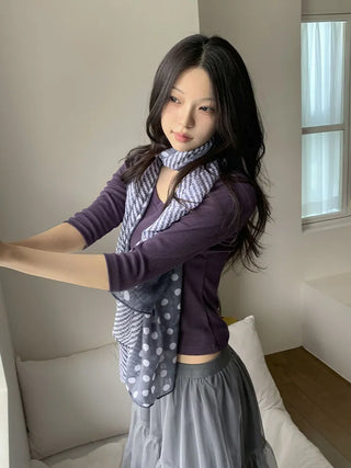 Blue Mix Pattern Dot Stripe Big Muffler Long Scarf