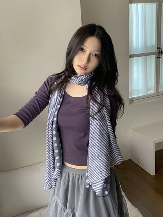 Blue Mix Pattern Dot Stripe Big Muffler Long Scarf