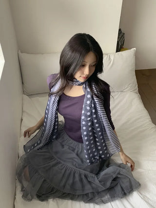Blue Mix Pattern Dot Stripe Big Muffler Long Scarf