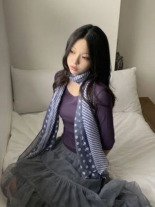 Blue Mix Pattern Dot Stripe Big Muffler Long Scarf