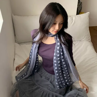 Blue Mix Pattern Dot Stripe Big Muffler Long Scarf
