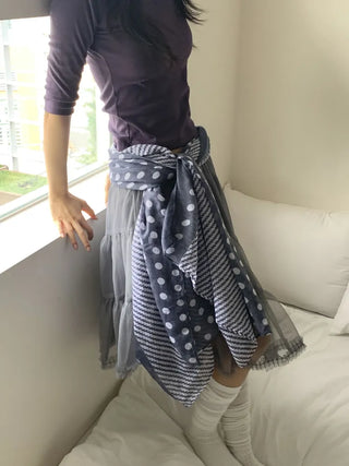 Blue Mix Pattern Dot Stripe Big Muffler Long Scarf