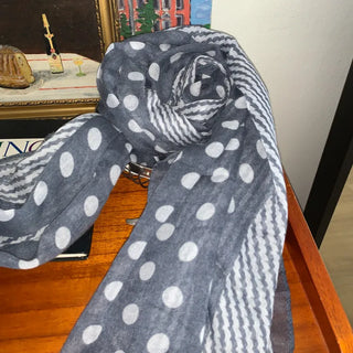 Blue Mix Pattern Dot Stripe Big Muffler Long Scarf
