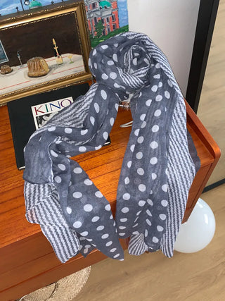 Blue Mix Pattern Dot Stripe Big Muffler Long Scarf