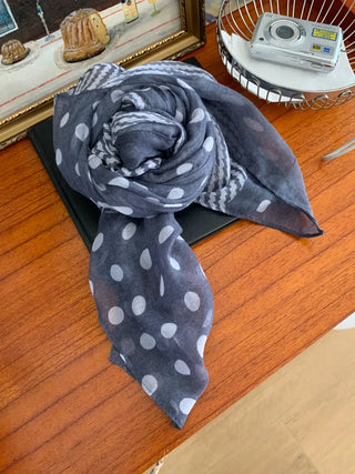 Blue Mix Pattern Dot Stripe Big Muffler Long Scarf