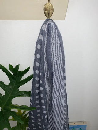 Blue Mix Pattern Dot Stripe Big Muffler Long Scarf