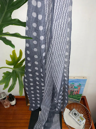 Blue Mix Pattern Dot Stripe Big Muffler Long Scarf
