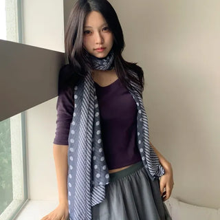 Blue Mix Pattern Dot Stripe Big Muffler Long Scarf