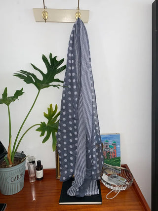 Blue Mix Pattern Dot Stripe Big Muffler Long Scarf
