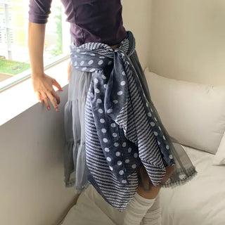 Blue Mix Pattern Dot Stripe Big Muffler Long Scarf