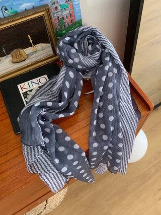 Blue Mix Pattern Dot Stripe Big Muffler Long Scarf