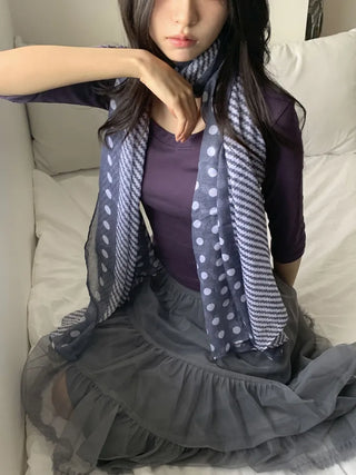Blue Mix Pattern Dot Stripe Big Muffler Long Scarf