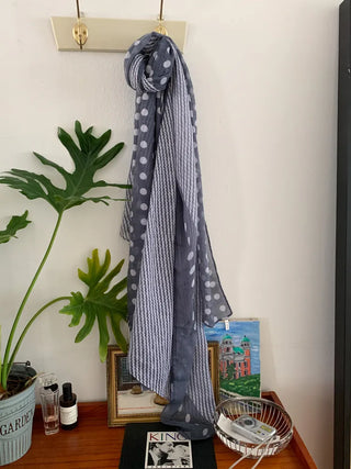 Blue Mix Pattern Dot Stripe Big Muffler Long Scarf