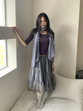 Blue Mix Pattern Dot Stripe Big Muffler Long Scarf