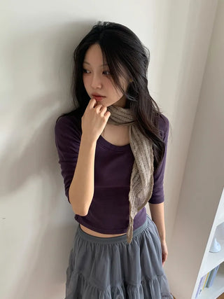 Line Punching Stripe Knit Triangle Bandana Scarf