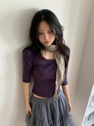 Line Punching Stripe Knit Triangle Bandana Scarf