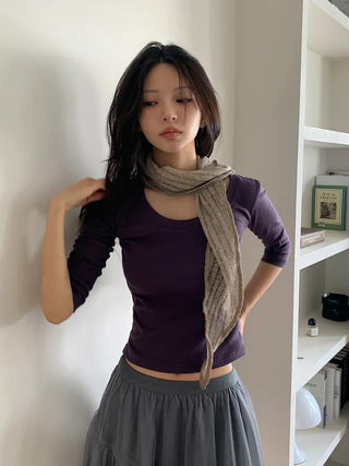 Line Punching Stripe Knit Triangle Bandana Scarf