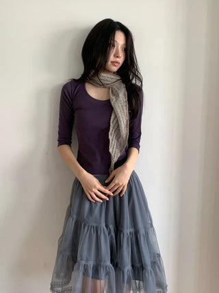 Line Punching Stripe Knit Triangle Bandana Scarf