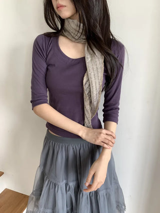 Line Punching Stripe Knit Triangle Bandana Scarf
