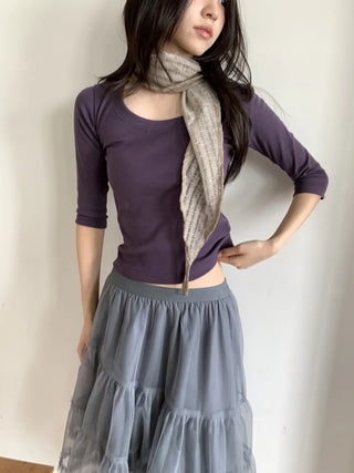Line Punching Stripe Knit Triangle Bandana Scarf