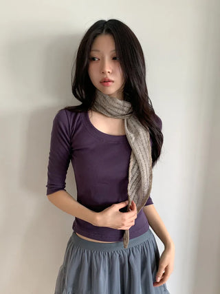 Line Punching Stripe Knit Triangle Bandana Scarf