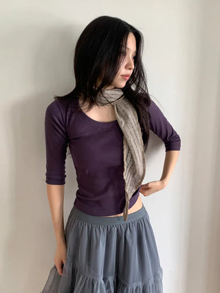 Line Punching Stripe Knit Triangle Bandana Scarf